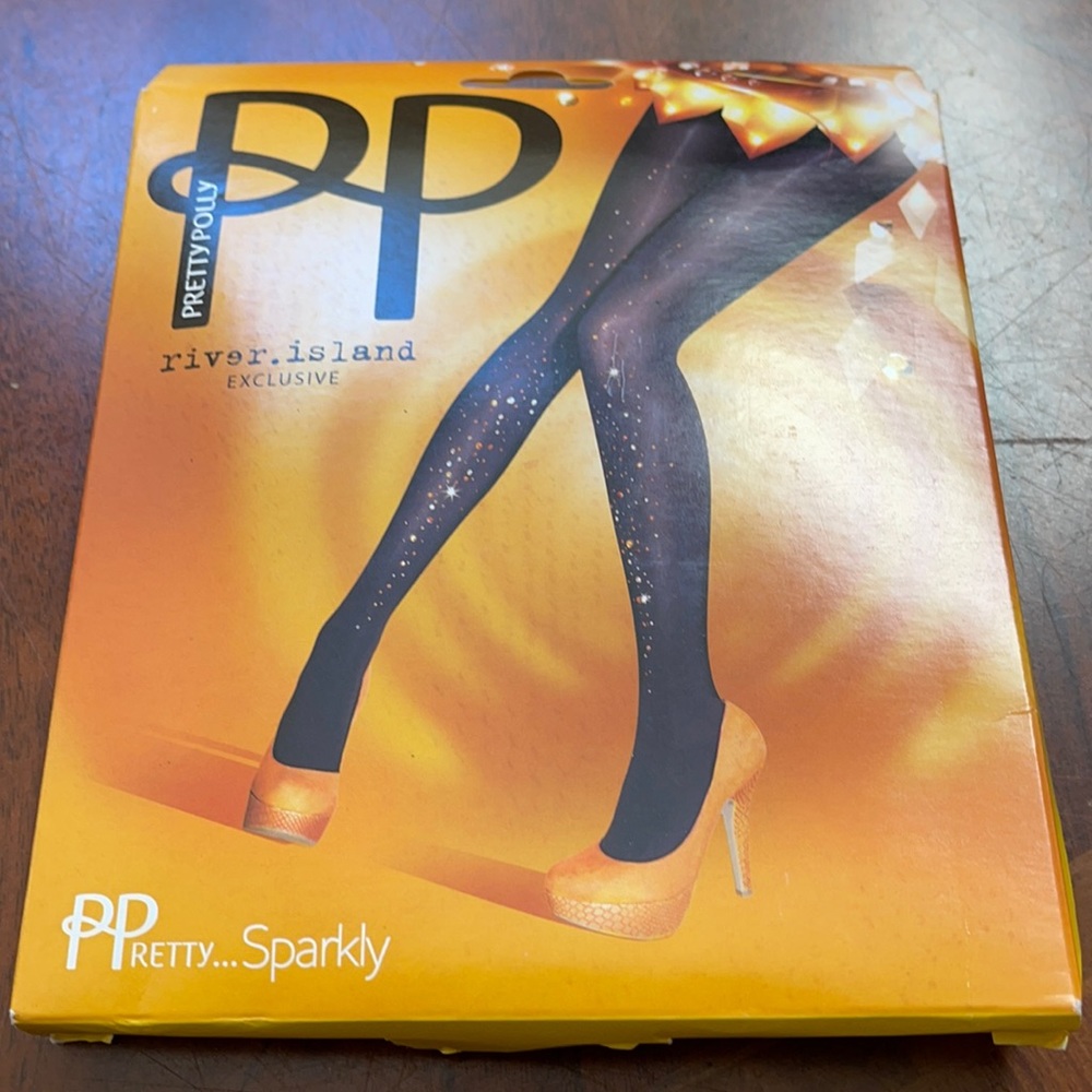 Pretty Polly Embellished Tights black with silver gold hardware NWT one size